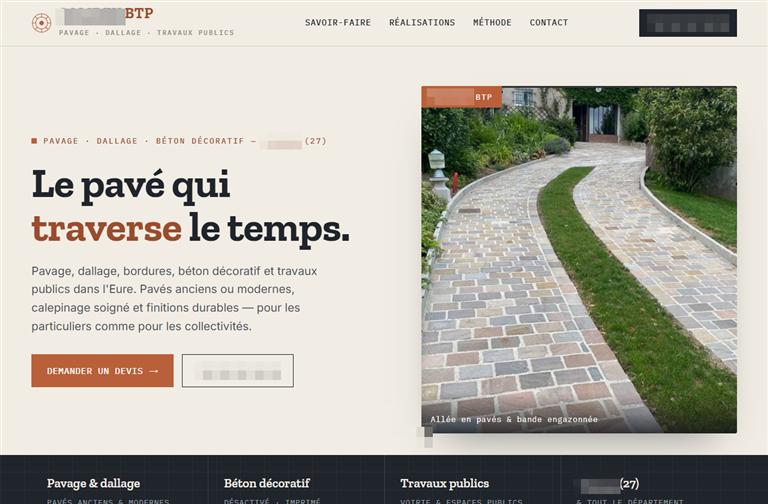Exemple de site réalisé par Dashyz, identité du client masquée